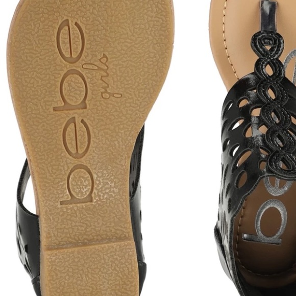 NWT BEBE GIRLS Shiny Black Perforated Cut Out Gladiator Goddess Bootie Sandals - Picture 9 of 9
